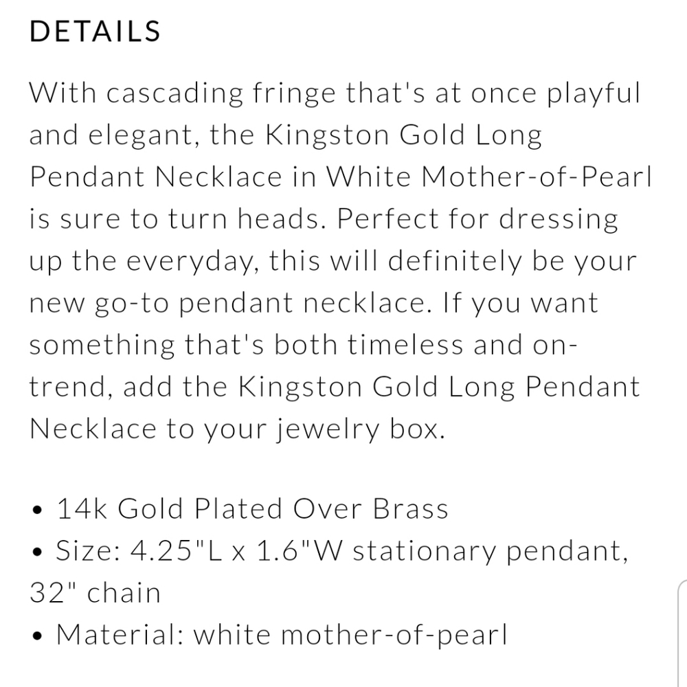 Kingston gold long pendant in white pearl NWT - Picture 5 of 7